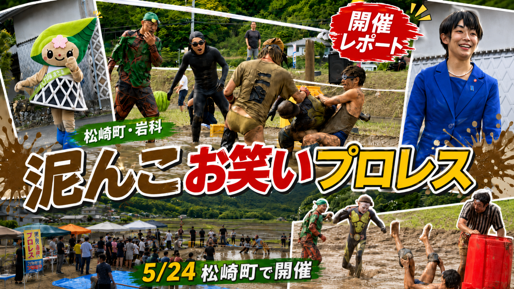 松崎町・岩科の田んぼが笑顔のリングに|岩科田んぼまつり2026「泥んこお笑いプロレス」開催レポート