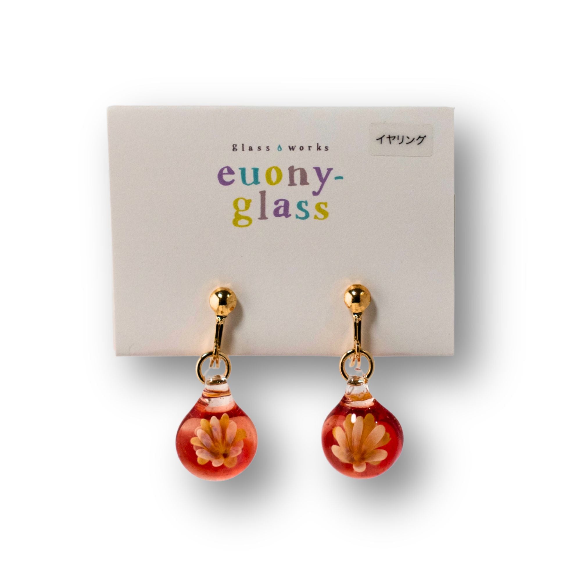 松崎町産ハンドメイド Euony-Glass Flower Dropイヤリング