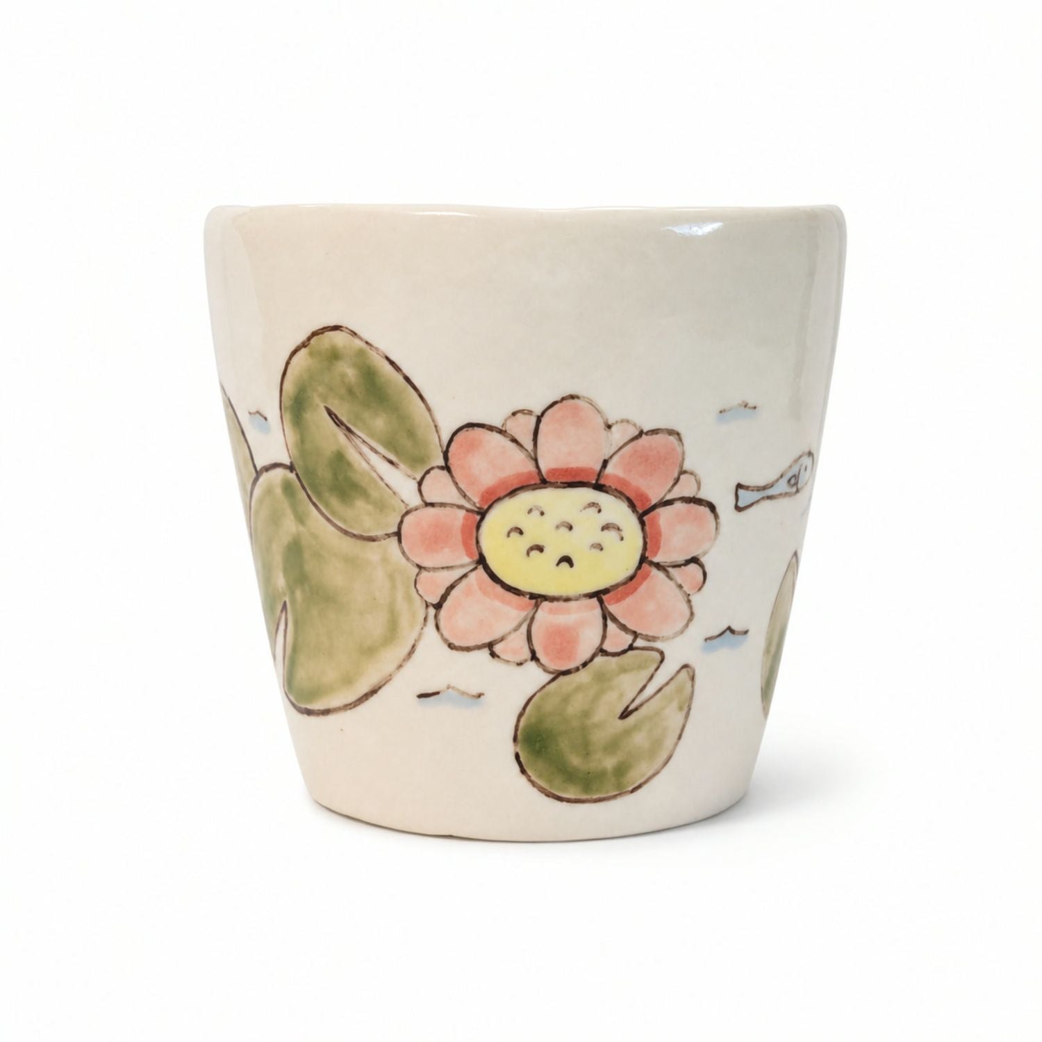 ワークショップマナ　手描き陶器 マグカップA（ハスの花）